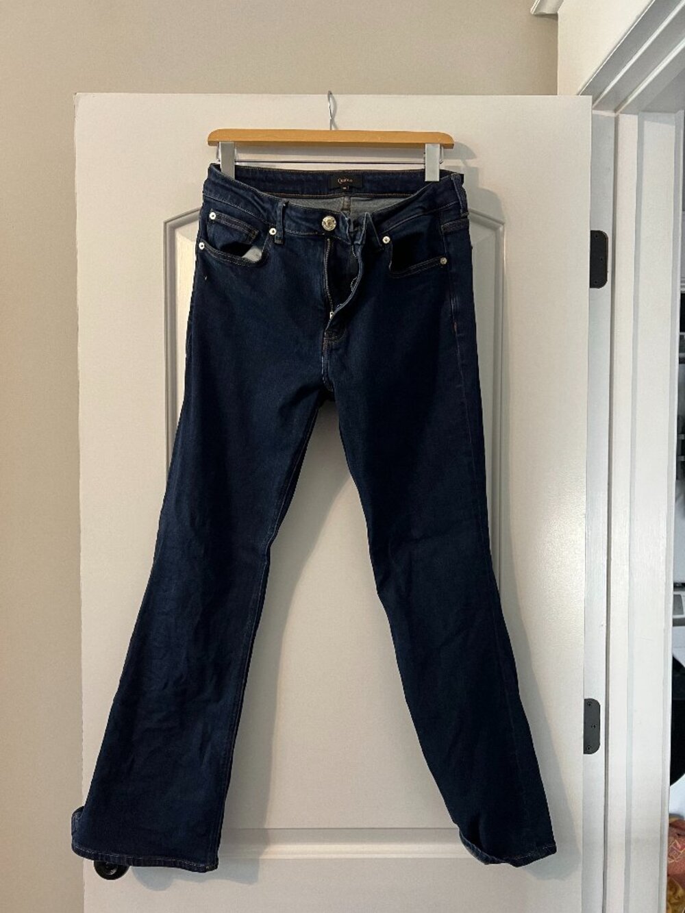 Quince Luna Stretch Flare Jeans, Sz 10 Deep Rinse
